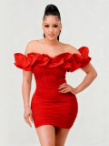 Women's Fashion Sexy Ruffle Off Shoulder Bodycon Dress