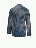 Women's Stripe Print Long Sleeve Slim Waist Lace-Up Blazer