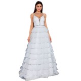 Women's Strapless V-Neck Tiered Puffy Formal Party Evening Dress