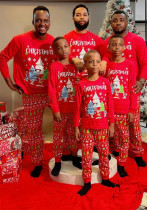 Family Christmas Letter Print Long Sleeve Plaid Homewear Pajamas Set