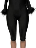 Women's Sexy Strapless Low Back Long Sleeve Plush Solid Color Tight Fitting Short Jumpsuit
