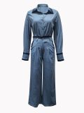 Women's Fashion Patchwork Turndown Collar Long Sleeve Two-Piece Pants Set