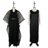 Women's African Plus Size Robe and Dress Solid Color Two-Piece Set