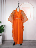 Women's African Plus Size Robe and Dress Solid Color Two-Piece Set