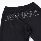 Women's Autumn Winter Casual Fuzzy Long Sleeve Letter Beaded Zip-Up Hoodies Joggers Two-Piece Pants Set