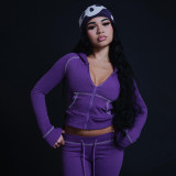 Women's Autumn Winter Fashion Chic Casual Career Hooded Zip-Up Top and Pants Set