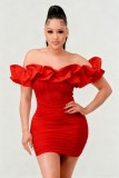 Women's Fashion Sexy Ruffle Off Shoulder Bodycon Dress