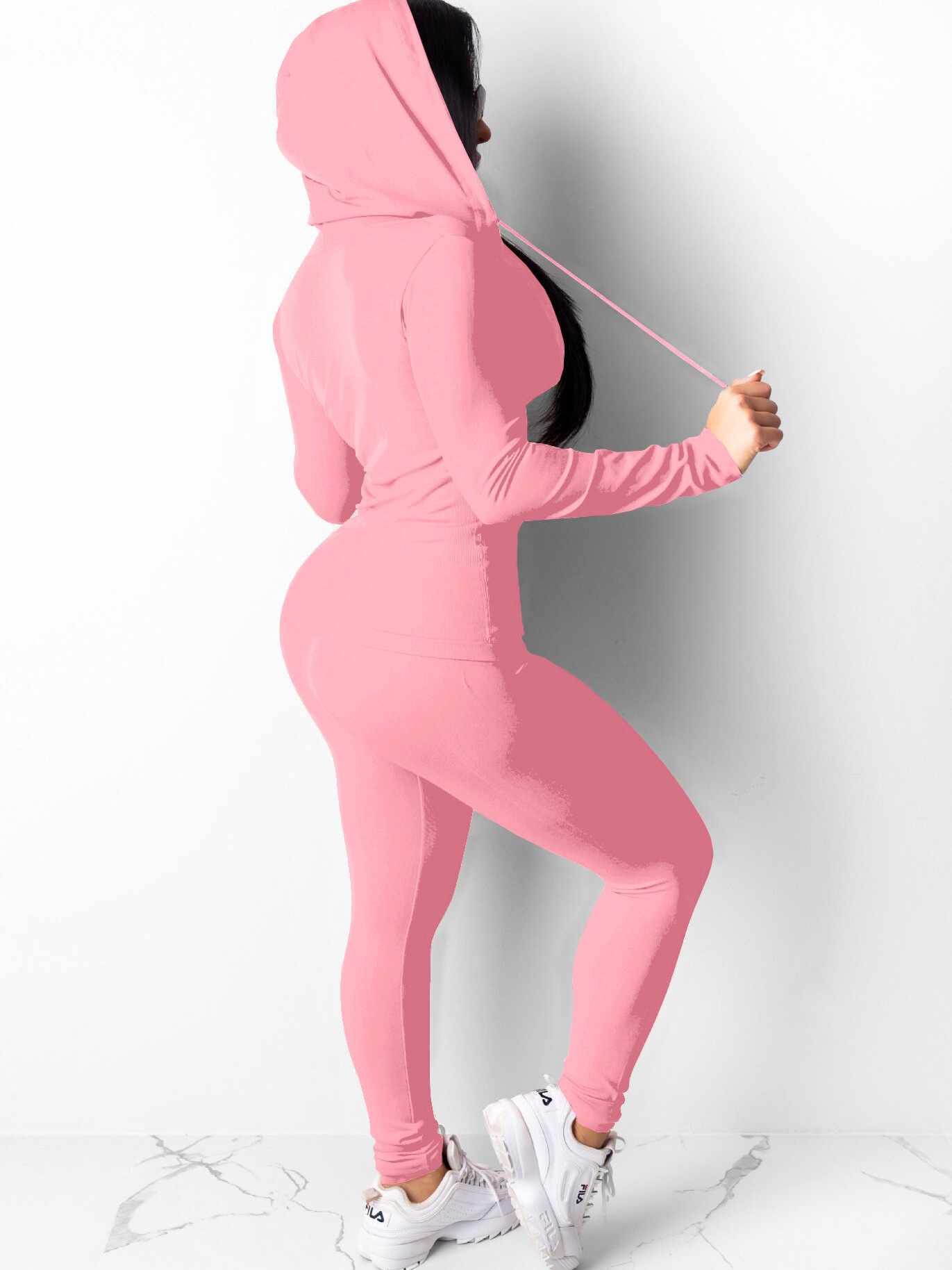 Women's Fashion High Stretch Hooded Sport Casual Two-Piece Pants Set