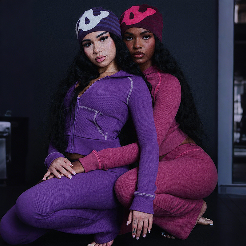 Women's Autumn Winter Fashion Chic Casual Career Hooded Zip-Up Top and Pants Set