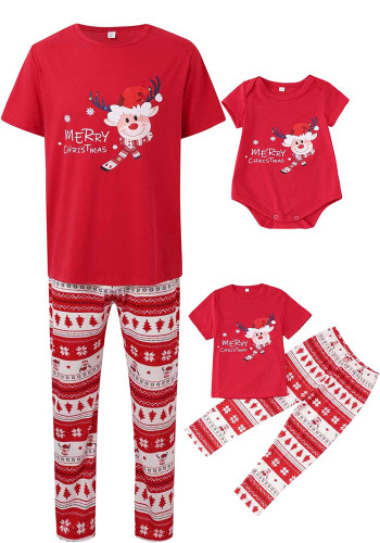 Family Christmas Matching Short Sleeve Santa Print Pajamas Set