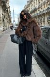 Women's Autumn Winter Short Fashion Faux Fur Plush Turndown Collar Coat