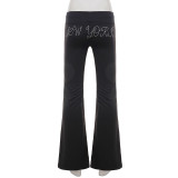 Women's Autumn Winter Casual Fuzzy Long Sleeve Letter Beaded Zip-Up Hoodies Joggers Two-Piece Pants Set