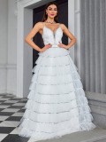 Women's Strapless V-Neck Tiered Puffy Formal Party Evening Dress
