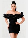 Women's Fashion Sexy Ruffle Off Shoulder Bodycon Dress
