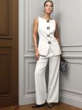 Women's Fashion Gold Button Vest and Pants Two-Piece Casual Suit