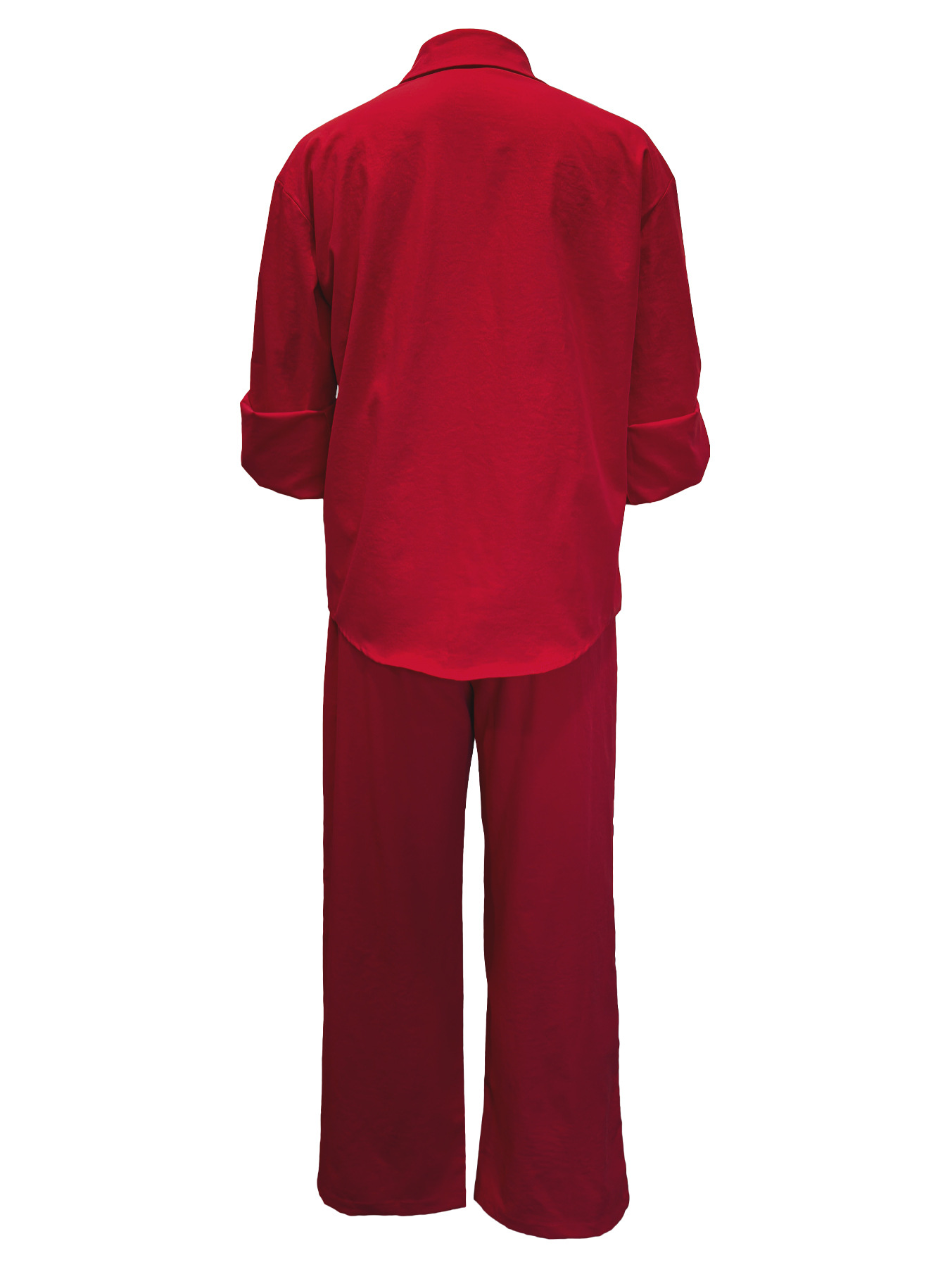 Women's Fashion Casual Turndown Collar with Patch Pockets Shirt and Pants Two-Piece Set