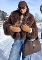 Women's Autumn Winter Short Fashion Faux Fur Plush Turndown Collar Coat