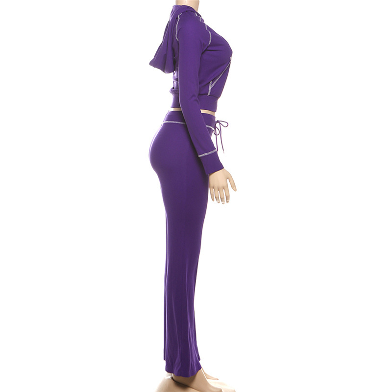 Women's Autumn Winter Fashion Chic Casual Career Hooded Zip-Up Top and Pants Set