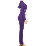 Women's Autumn Winter Fashion Chic Casual Career Hooded Zip-Up Top and Pants Set