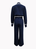 Women's Fashion Patchwork Turndown Collar Long Sleeve Two-Piece Pants Set