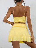 Women's Summer Solid Color Sexy Low Back Strap Two Piece Skirt Set