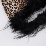 Women's Sexy Cut-Out Halter Neck Fuzzy Patchwork Leopard Print Nightclub Style Sleeveless Slim Bodycon Dress