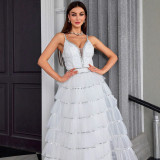 Women's Strapless V-Neck Tiered Puffy Formal Party Evening Dress