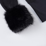 Women's Autumn Winter Casual Fuzzy Long Sleeve Letter Beaded Zip-Up Hoodies Joggers Two-Piece Pants Set