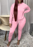 Women's Spring Autumn Fashion Solid Color Round Neck Sport Casual Two-Piece Pants Set