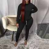 Women's Spring Autumn Fashion Solid Color Round Neck Sport Casual Two-Piece Pants Set