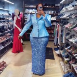 Women's African Fashion Sequin Sleeveless Dress Blazer Set