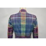 Women's Autumn Winter Career Fashion Plaid Print Long Sleeve Slim Fit Blazer Trousers Suits