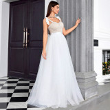 Women's Strapless Elegant Chic Patchwork Mesh Evening Dress