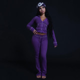 Women's Autumn Winter Fashion Chic Casual Career Hooded Zip-Up Top and Pants Set