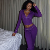 Women's Autumn Winter Fashion Chic Casual Career Hooded Zip-Up Top and Pants Set