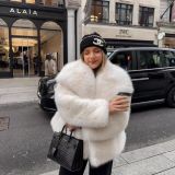 Women's Autumn Winter Short Fashion Faux Fur Plush Turndown Collar Coat
