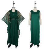 Women's African Plus Size Robe and Dress Solid Color Two-Piece Set