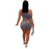 Women's Fashion Tight Fitting Sexy Velvet Slash Shoulder Top Bodycon Mini Skirt Two-Piece Set