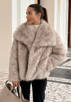 Women's Autumn Winter Short Fashion Faux Fur Plush Turndown Collar Coat
