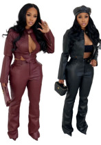 Women's Stretch Leather Pants and Top Fashion Casual Set Women's Stretch Leather Pants and Top Fashion Casual Set