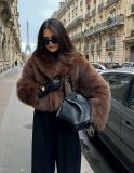 Women's Autumn Winter Short Fashion Faux Fur Plush Turndown Collar Coat
