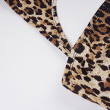 Women's Sexy Cut-Out Halter Neck Fuzzy Patchwork Leopard Print Nightclub Style Sleeveless Slim Bodycon Dress