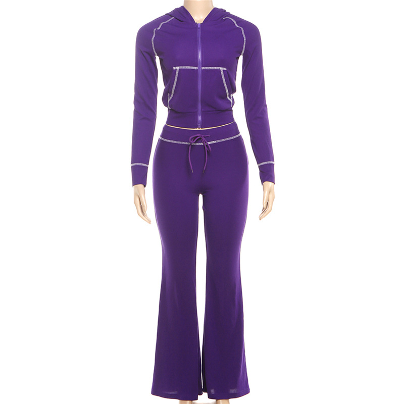 Women's Autumn Winter Fashion Chic Casual Career Hooded Zip-Up Top and Pants Set