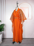 Women's African Plus Size Robe and Dress Solid Color Two-Piece Set
