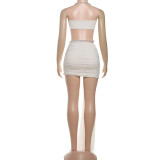 Women Autumn Sexy Solid Backless Halter Neck Camisole Top and Skirt Two-Piece Set