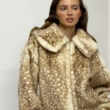 Women's Autumn Winter Chic Style Turndown Collar Short Warm Long Sleeve Faux Fur Coat