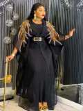 Women's African Plus Size Robe and Dress Solid Color Two-Piece Set