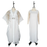 Women's African Plus Size Robe and Dress Solid Color Two-Piece Set