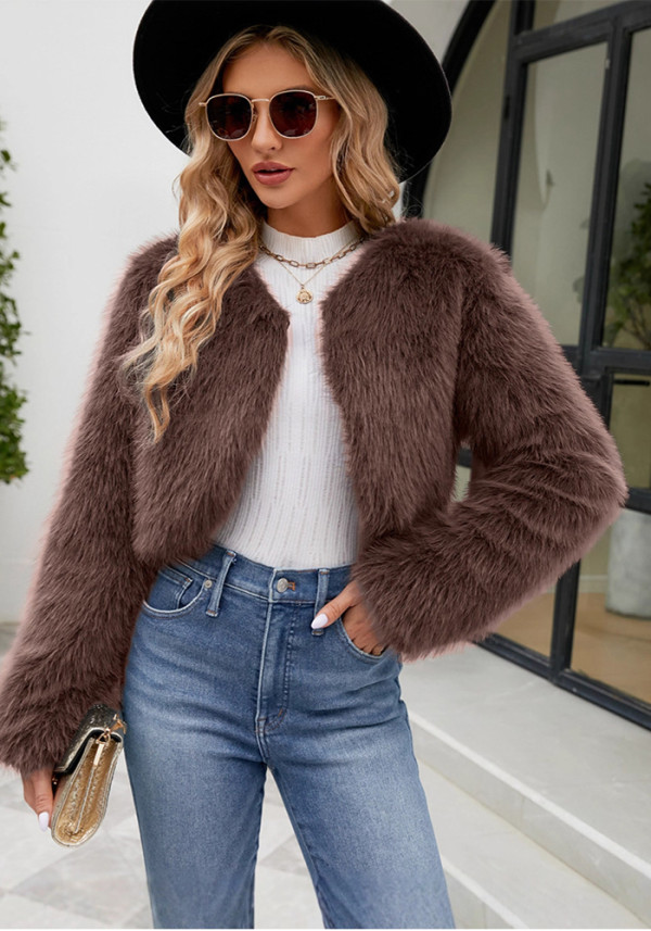 Women's Fashion Casual Faux Fur Short Jacket