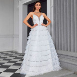 Women's Strapless V-Neck Tiered Puffy Formal Party Evening Dress